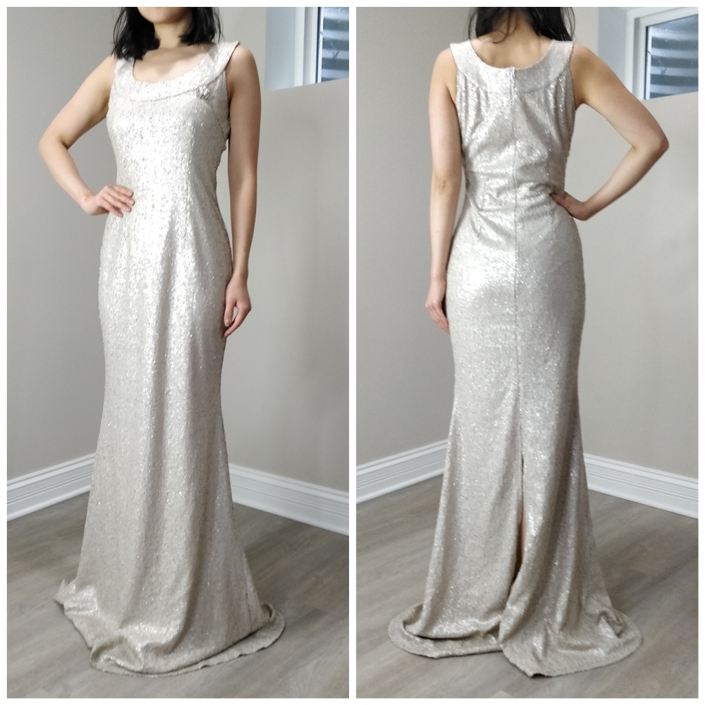JANE.X cream tone sequence maxi gown